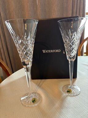 Waterford Crystal Clear Cut-Glass Champagne Flutes